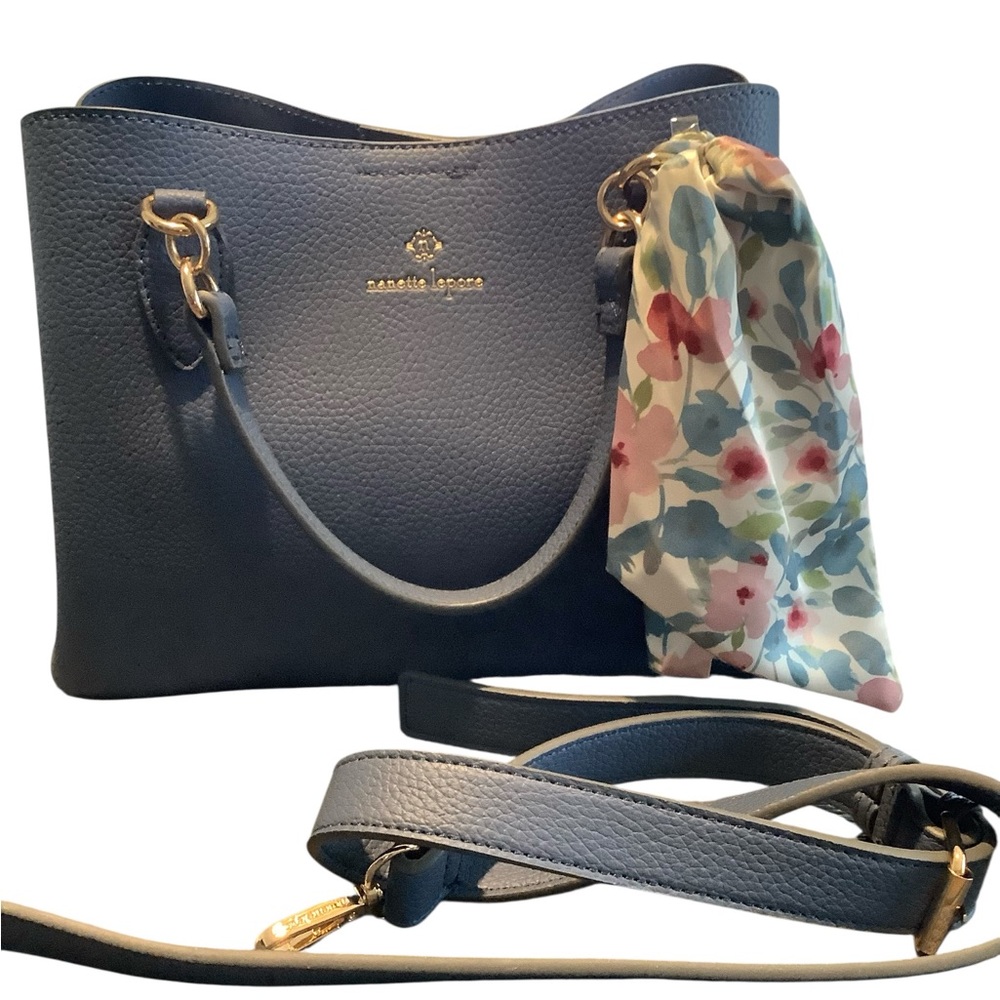 Nanette Lepore Blue Shoulder Bag with Floral Scarf NEW WITHOUT TAGS!